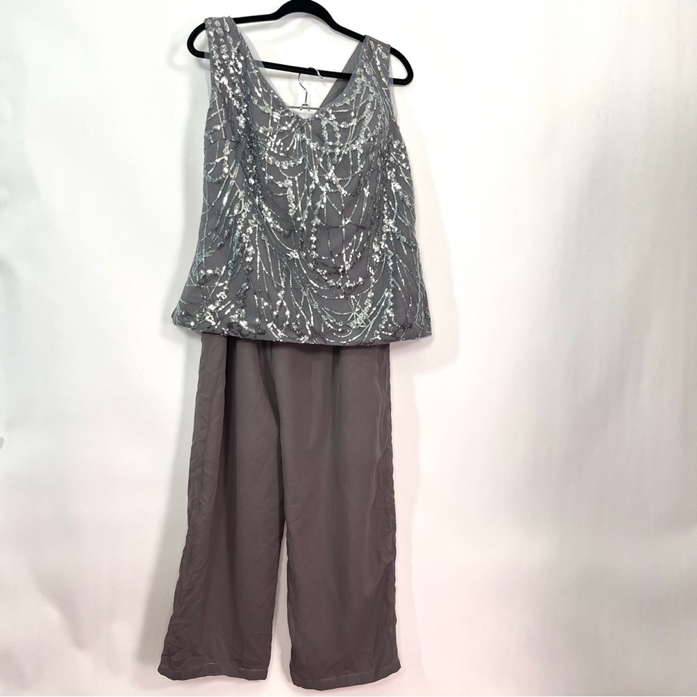 3 piece Mother of Bride Son set Pants, Sleeveless Sequin Top, Shrug Sz 14 NWT - Picture 3 of 9